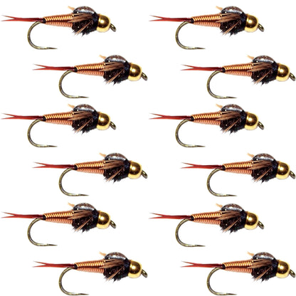 The Fly Fishing Place Barbless Bead Head Copper John Nymph Fly 1 Dozen  Fishing Flies -  Hook Size 16