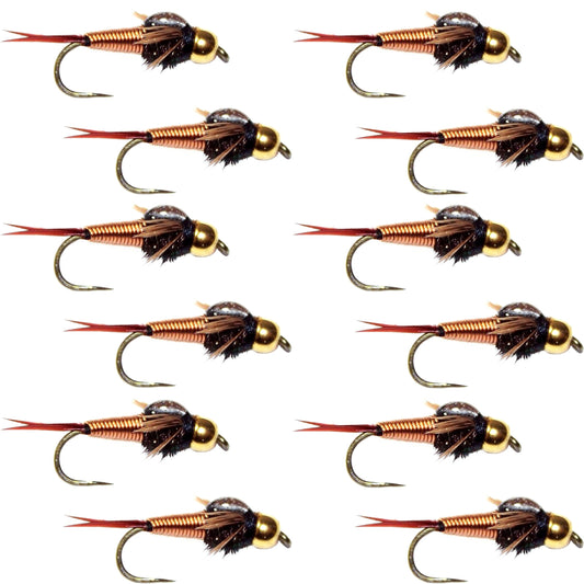 The Fly Fishing Place Barbless Bead Head Copper John Nymph Fly 1 Dozen  Fishing Flies -  Hook Size 14