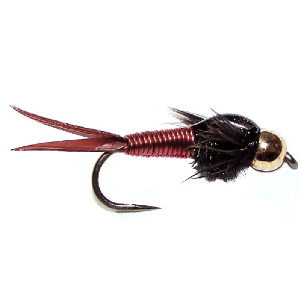 The Fly Fishing Place Barbless Bead Head Red Copper John Nymph Fly  - 6 Flies Hook Size 16