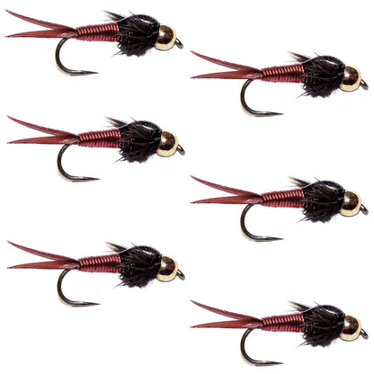 The Fly Fishing Place Barbless Bead Head Red Copper John Nymph Fly  - 6 Flies Hook Size 12