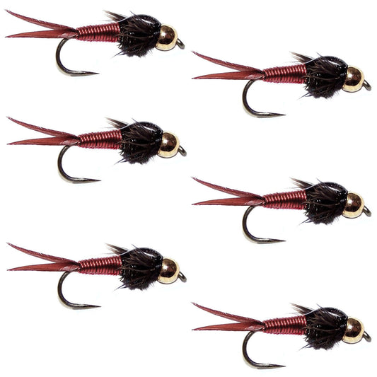 The Fly Fishing Place Barbless Bead Head Red Copper John Nymph Fly  - 6 Flies Hook Size 16
