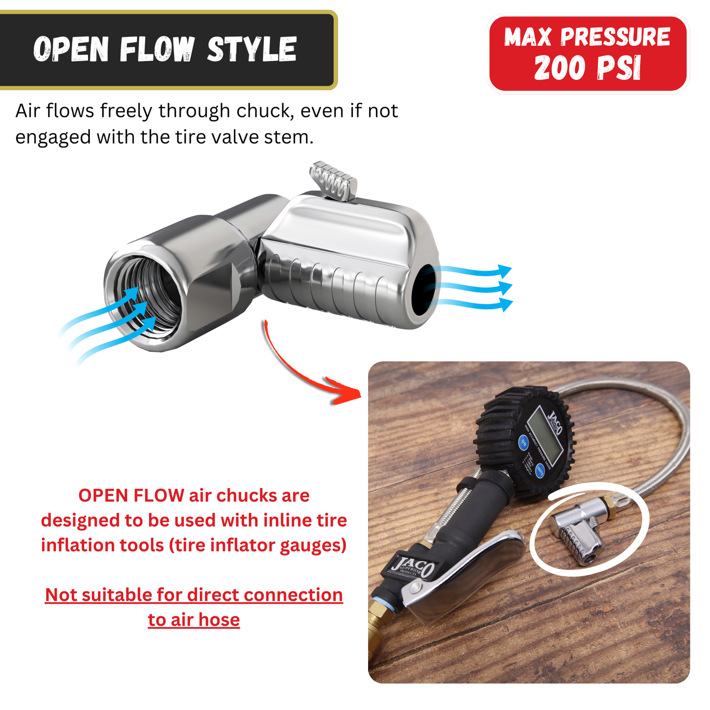 Jaco Lightning™ L2-Series Tire Air Chuck | Open Flow, 1/4" F-NPT (2 Pack)