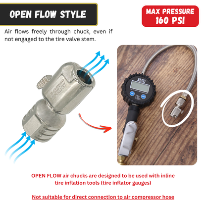 Jaco Lightning™ S-Series Tire Air Chuck | Open Flow, 1/4" F-NPT (2 Pack)