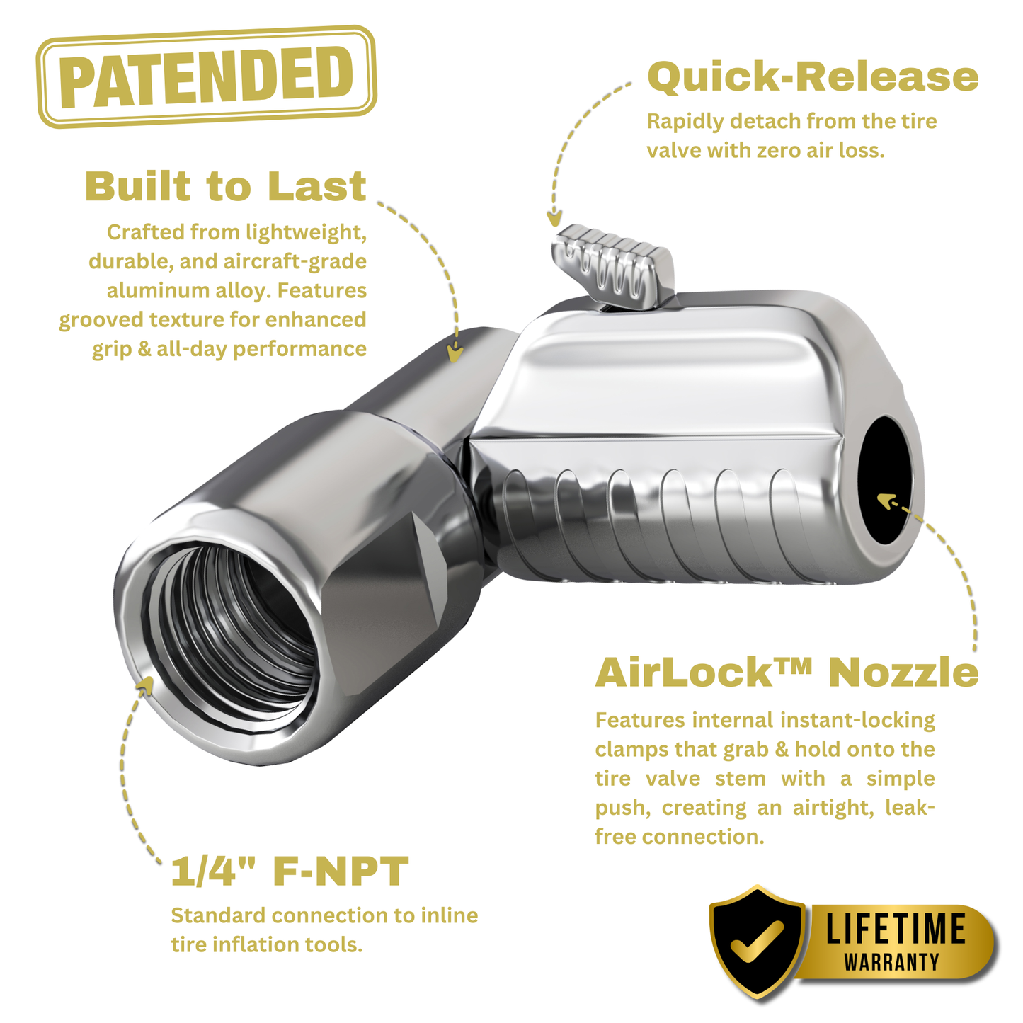 Jaco Lightning™ L2-Series Tire Air Chuck | Open Flow, 1/4" F-NPT (2 Pack)