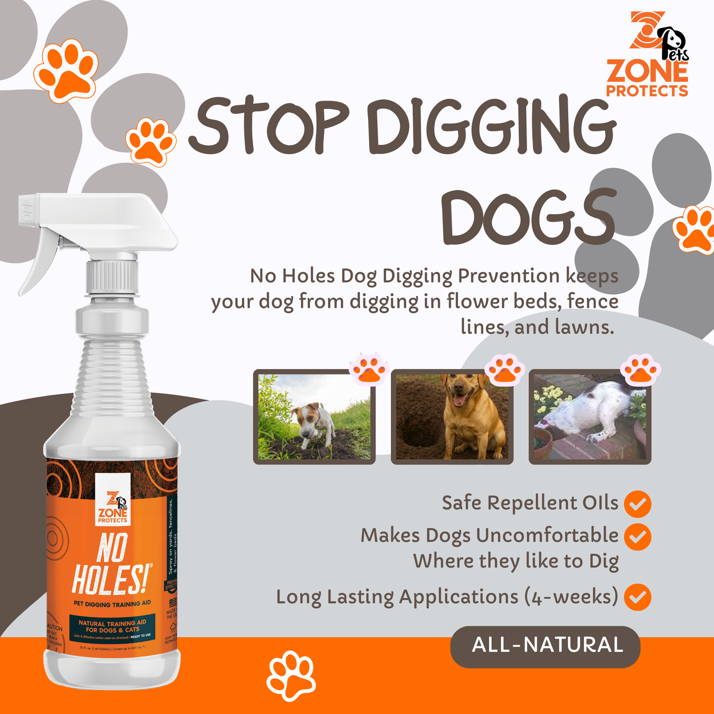 Zone Protects No Holes! Digging Prevention Spray, 32oz
