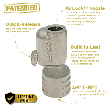 Jaco Lightning™ S-Series Tire Air Chuck | Open Flow, 1/4" F-NPT (2 Pack)