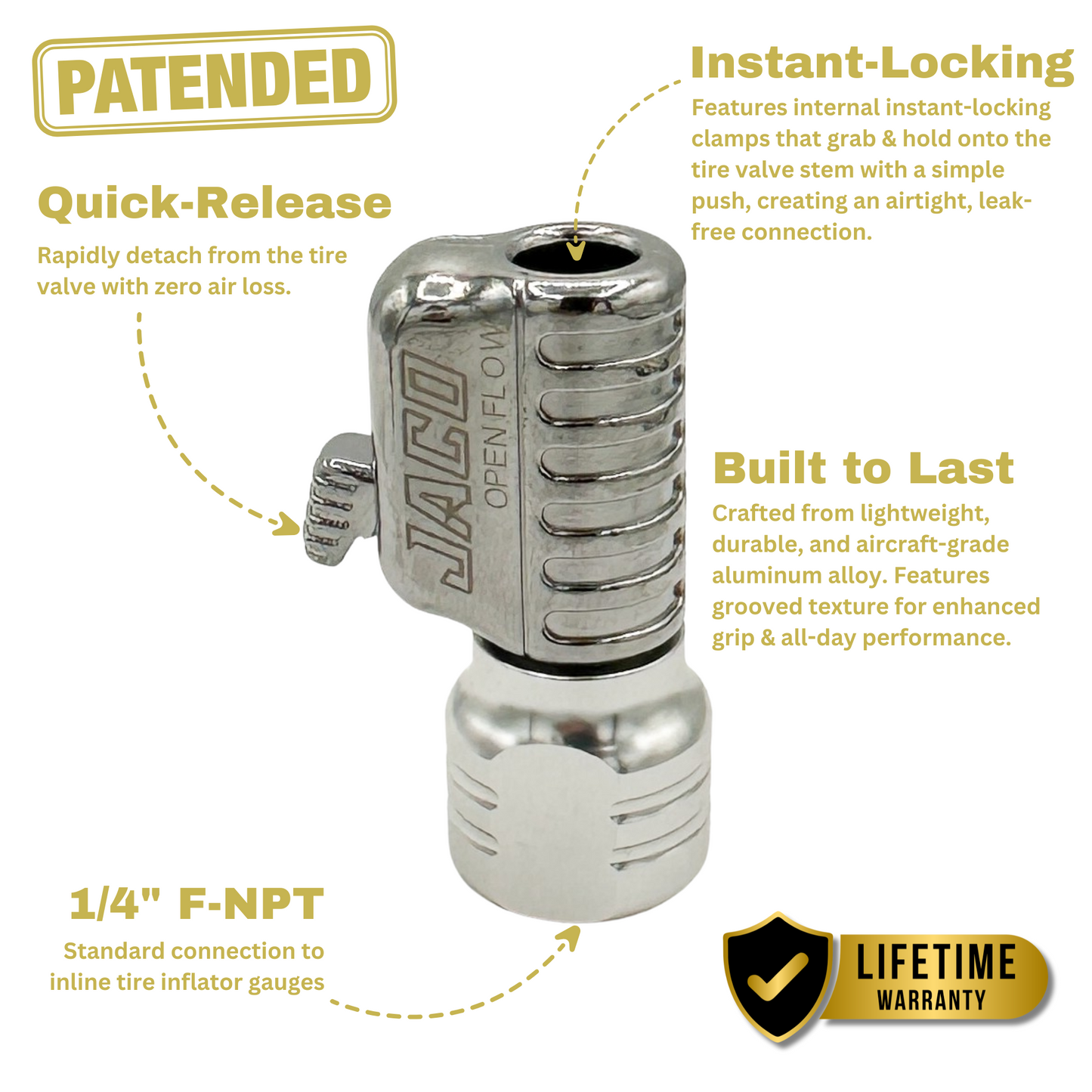 Jaco Lightning™ S2-Series Tire Air Chuck | Open Flow, 1/4" F-NPT (2 Pack)