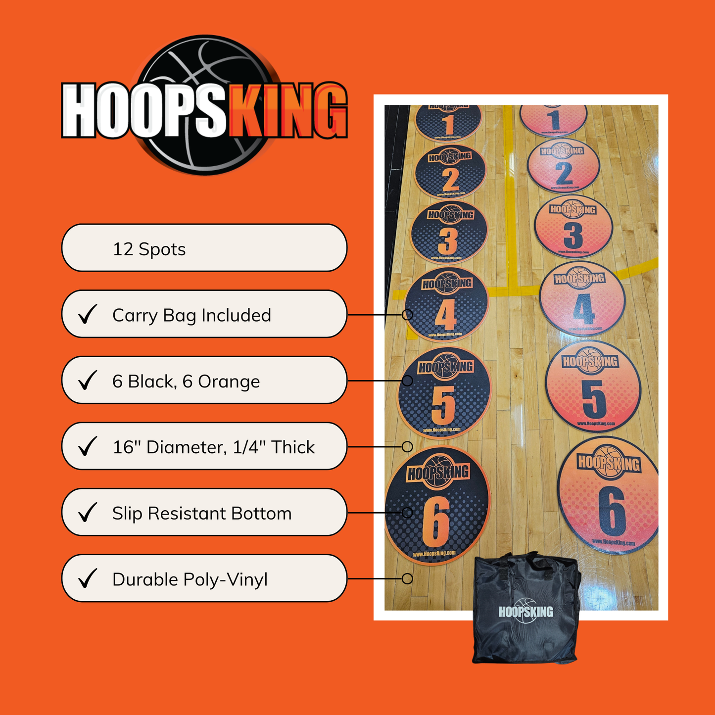 HoopsKing Offensive Spacing Training Spot Markers | 16"