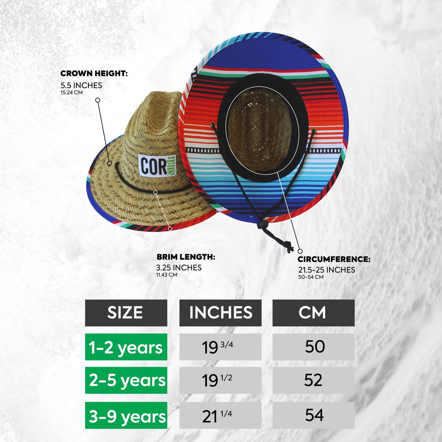 COR Surf Kids Straw Hat Summer Beach Hat for Boys and Girls - Sarape