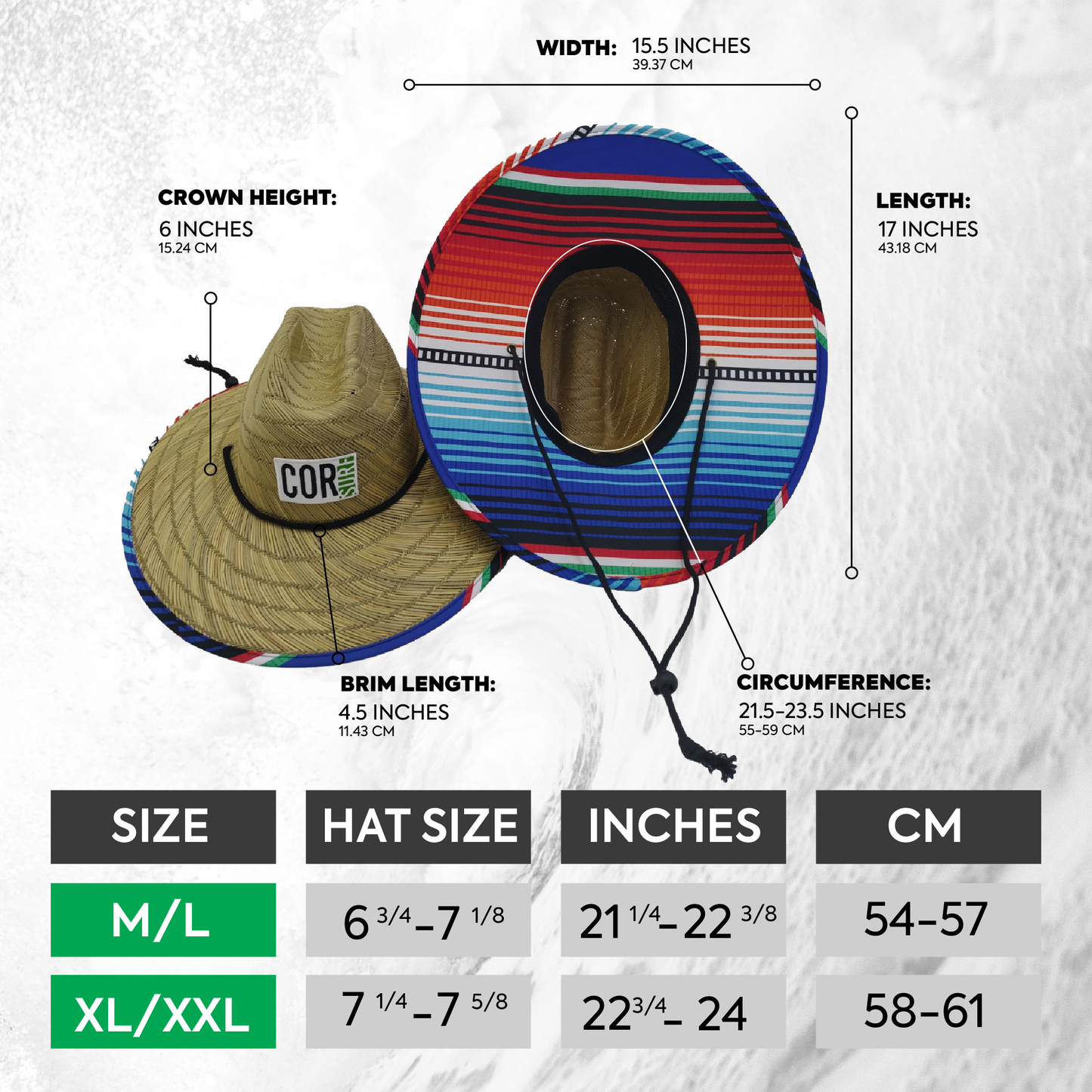 COR Surf Straw Lifeguard Sun Beach Hats for Adults - Sarape
