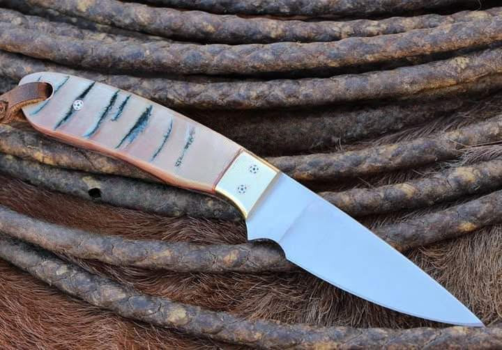 Texan Knives Handmade Buckaroo Belt Knife – J2 Steel Blade, Sheep Horn Handle & Western Leather Sheath