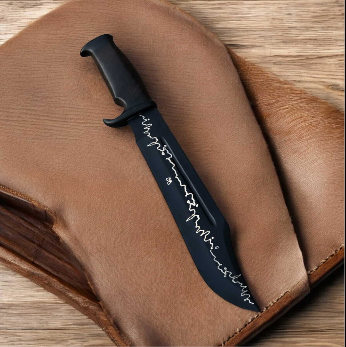 Texan Knives Authentic Crocodile Dundee Knife – 16" J2 Powder-Coated Steel Blade with Rosewood or Leather Handle & Brass Guard