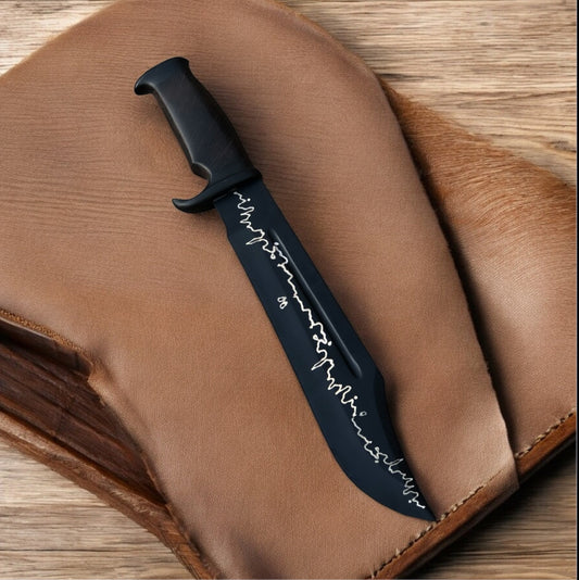 Texan Knives Authentic Crocodile Dundee Knife – 16" J2 Powder-Coated Steel Blade with Rosewood or Leather Handle & Brass Guard