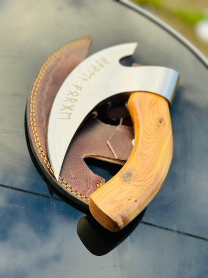 Texan Knives Vikings Pizza Cutter – Custom Handmade 8-Inch J2 Steel Blade with Wooden Handle