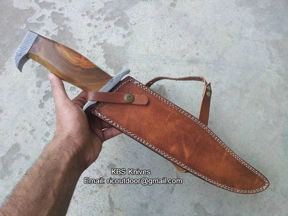 KBS Knives Rambo Knife – Handmade 17" Damascus Steel Blade with Blood Groove & Rosewood Handle