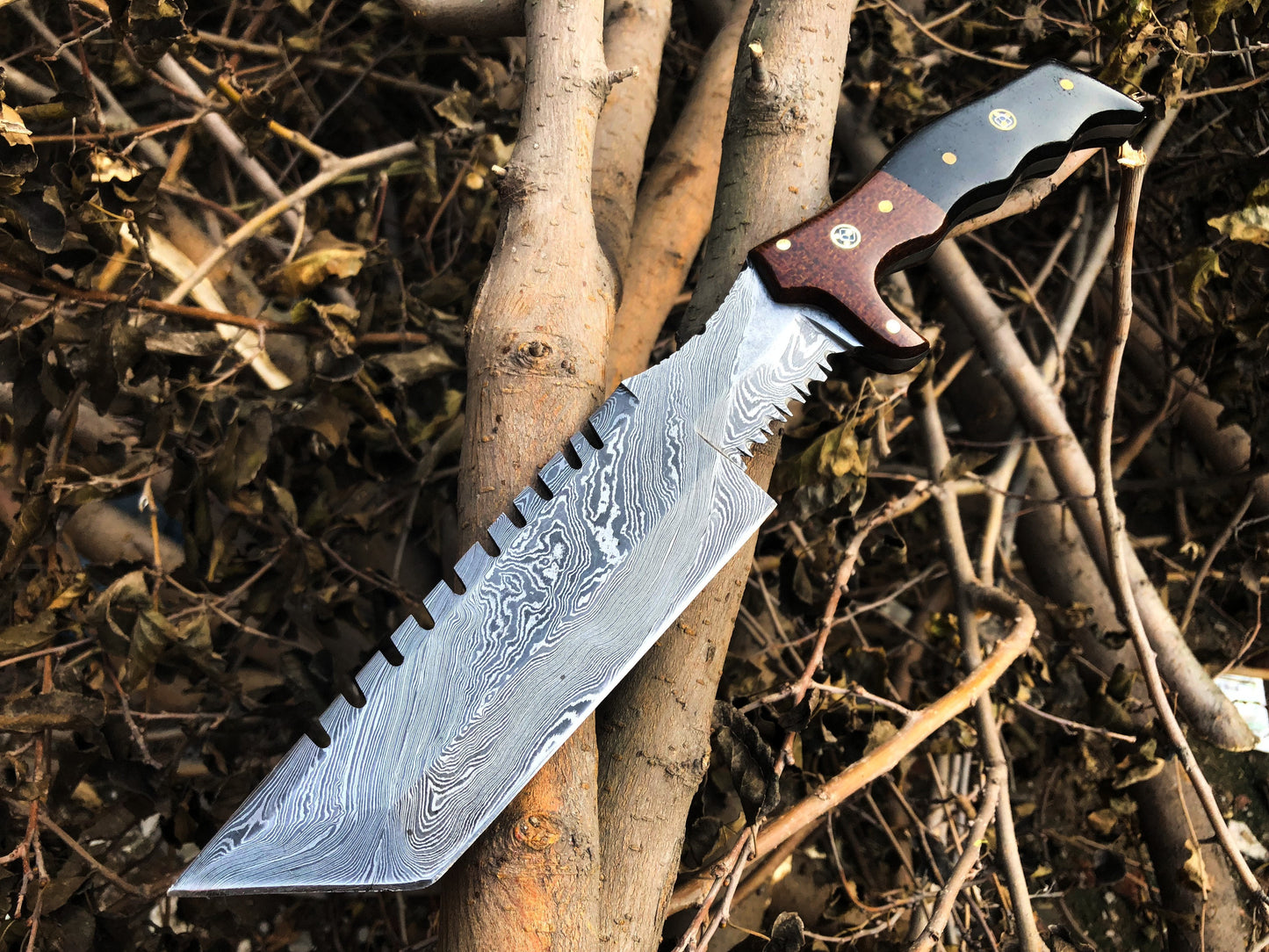 KBS Knives Custom Handcrafted Damascus Steel Tanto Tactical Tracker Knife - Ideal for Survival, Camping & Tactical Use | KBS Knives