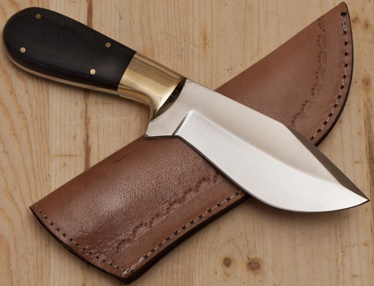 KBS Knives Custom Handmade 440C Steel Deer Skinning Knife - 9 Inch Micarta Handle with Brass Bolster, Leather Sheath - Premium Hunting Knife by KBS Knives