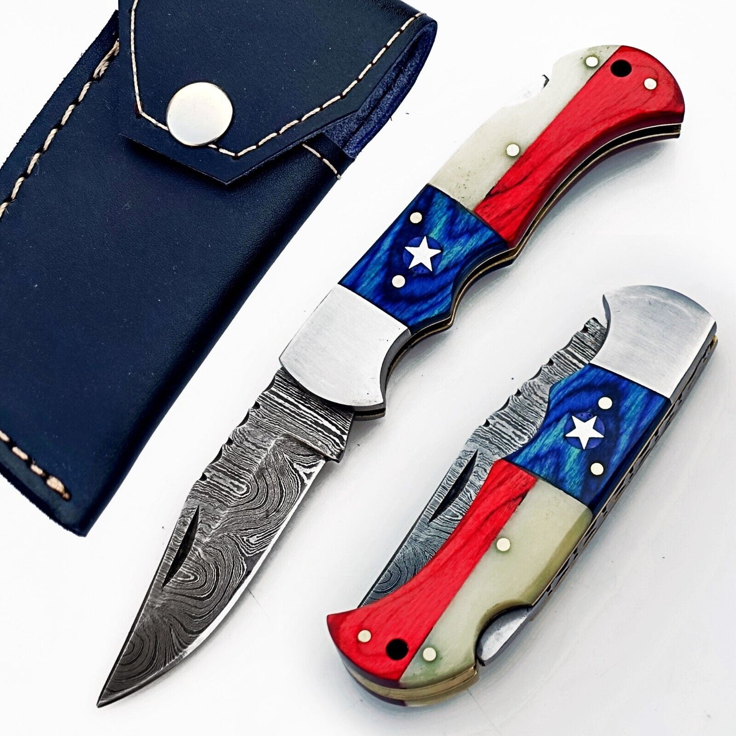 Texan Knives Lone Star 3-Inch Damascus Pocket Knife – Custom Handmade with Bone & Pakka Wood Handle