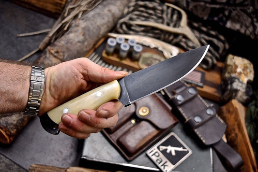 Texan Knives Custom Handmade J2 Steel Skinning Knife with Camel Bone Handle – 4.5" Blade