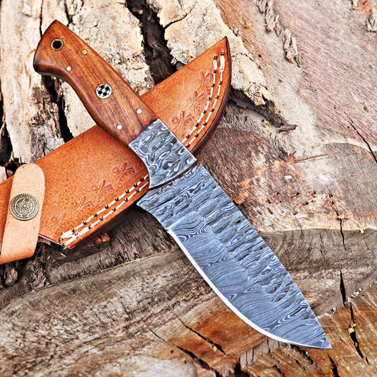 Texan Knives Custom Handmade 5-Inch Damascus Skinning Knife with Rosewood Handle