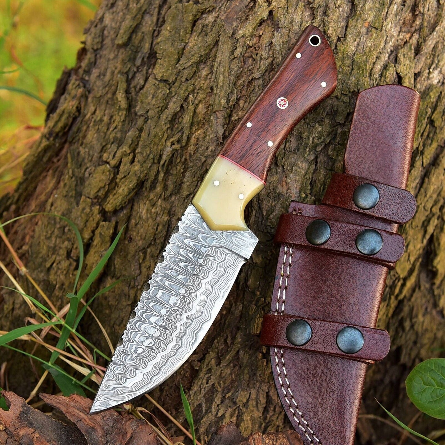 Texan Knives Custom Handmade Skinning Knife with Damascus Steel Blade