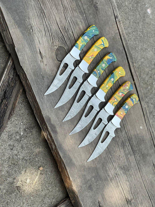 Texan Knives Custom Handmade Damascus Skinning Knife with Resin Handle