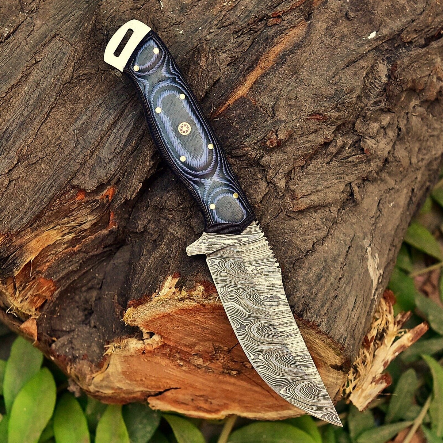 Texan Knives Custom Handmade Damascus Steel Skinning Knife with 5" Blade