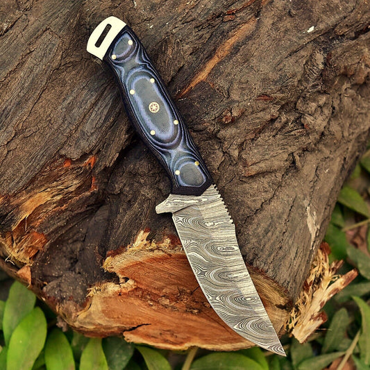 Texan Knives Custom Handmade Damascus Steel Skinning Knife with 5" Blade