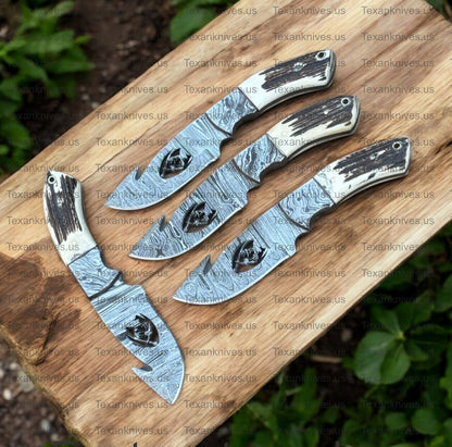 Texan Knives Custom Handmade Guthook Hunter Knife – Damascus Steel Blade