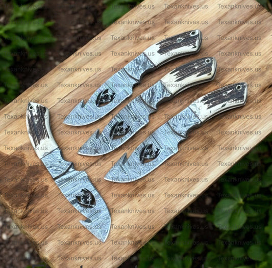 Texan Knives Custom Handmade Guthook Hunter Knife – Damascus Steel Blade