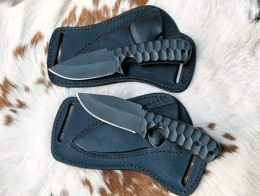 Texan Knives Premium Custom Handmade Ranch Knife – D2 Powder Coat Steel Blade, Resin Handle & Leather Sheath