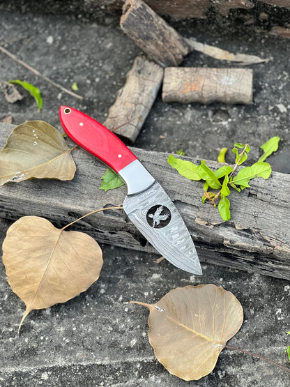 Texan Knives FIXED BLADE POCKET KNIFE, PERSONALIZED DAMASCUS STEEL FIXED BLADE HUNTING KNIFE