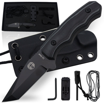 Holtzman's Gorilla Survival The Wakizashi Survival Neck Knife Giftset for Outdoors (Black Blade + Green Liner)