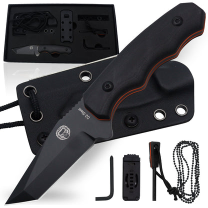 Holtzman's Gorilla Survival The Wakizashi Survival Neck Knife Giftset for Outdoors (Black Blade + Green Liner)
