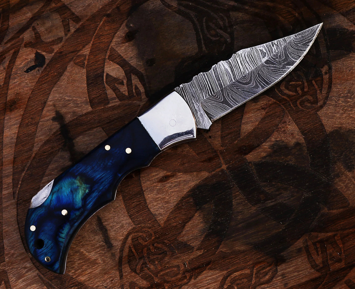 Texan Knives Personalized Damascus Steel Pocket Knife with Damascus Folding Knife - Custom Valentines Day Gift Knife for Husband