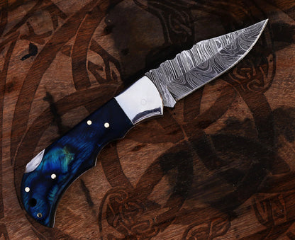 Texan Knives Personalized Damascus Steel Pocket Knife with Damascus Folding Knife - Custom Valentines Day Gift Knife for Husband