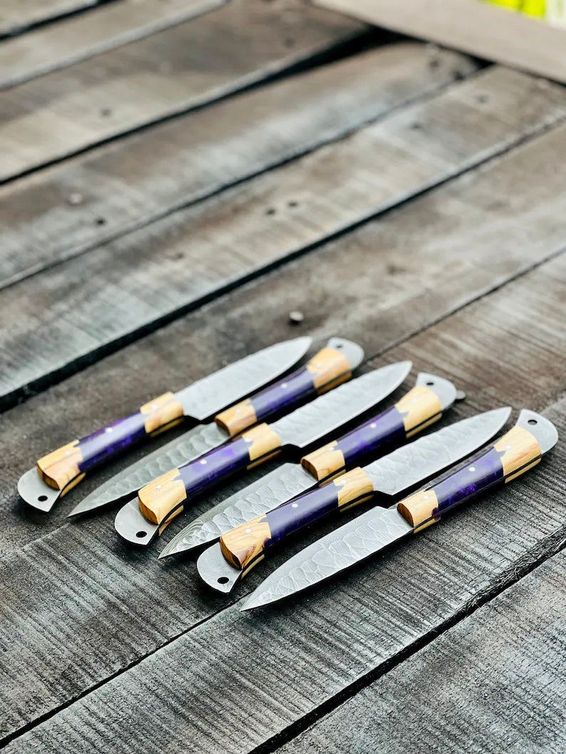 Texan Knives Best Japanese Knife Set – 13" Forged Stainless Steel Blade with Olivewood & Epoxy Resin Handle + Leather Sheath
