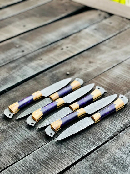 Texan Knives Best Japanese Knife Set – 13" Forged Stainless Steel Blade with Olivewood & Epoxy Resin Handle + Leather Sheath