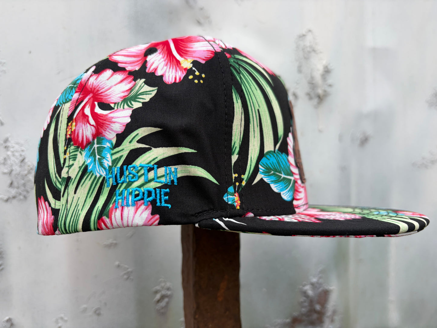 Hustlin Hippie PL Series 5 Panel Snapback Hat- FLORAL- “Love Big, Grind Hard” Patch