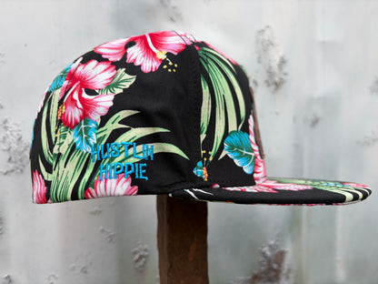 Hustlin Hippie PL Series 5 Panel Snapback Hat- FLORAL- “Love Big, Grind Hard” Patch