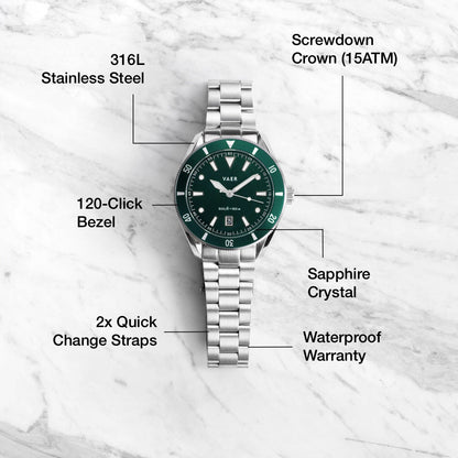 Vaer Watches DS2 Meridian Green - Quartz 42mm