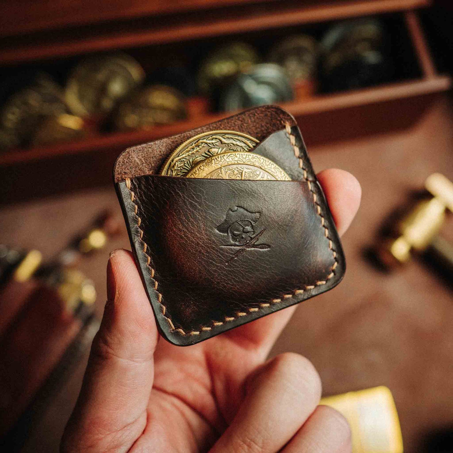 Pirate Goods Double Coin Holder - Peso Pocket Duo | Challenge Coin Case | Handcrafted Leather