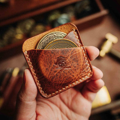 Pirate Goods Double Coin Holder - Peso Pocket Duo | Challenge Coin Case | Handcrafted Leather