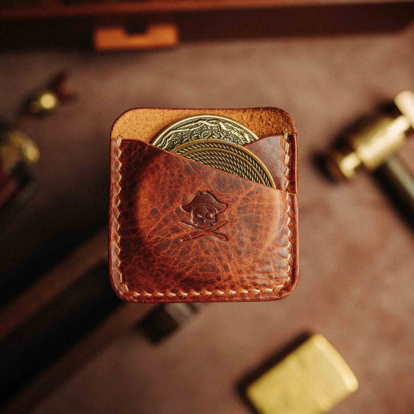 Pirate Goods Double Coin Holder - Peso Pocket Duo | Challenge Coin Case | Handcrafted Leather