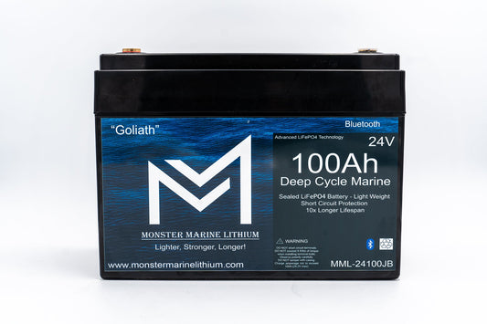 Monster Marine Lithium 24V 100Ah Lithium Marine Trolling Motor Battery "Goliath" - Bluetooth