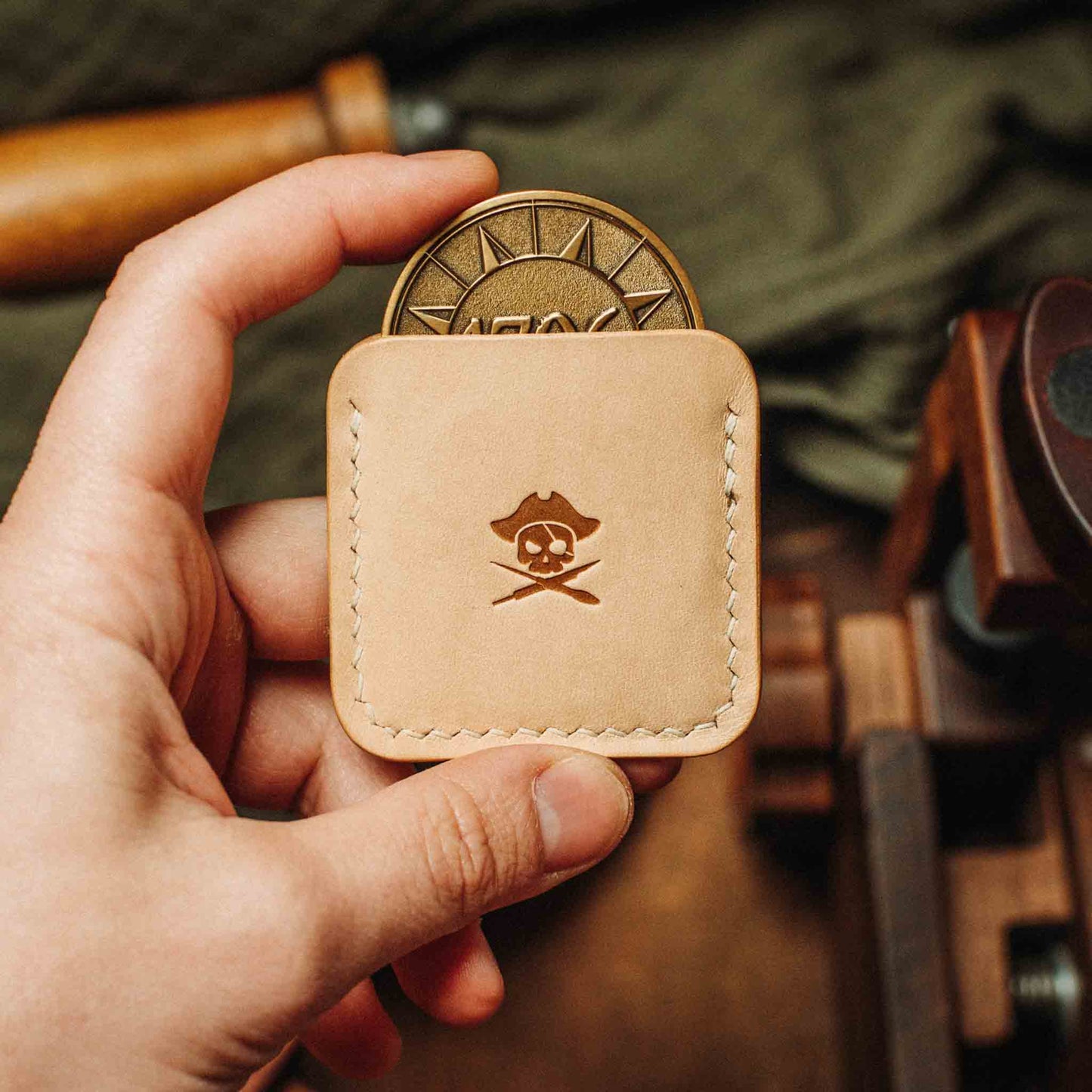 Pirate Goods Challenge Coin Holder - Peso Pocket v3 | Leather Coin Case | Handcrafted EDC