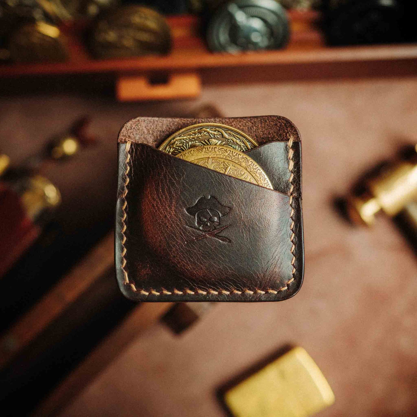 Pirate Goods Double Coin Holder - Peso Pocket Duo | Challenge Coin Case | Handcrafted Leather