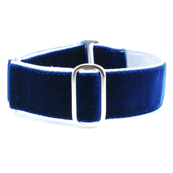 2 Hounds Design Holiday Velvet – Blue/Silver Buckle Martingale Dog Collar
