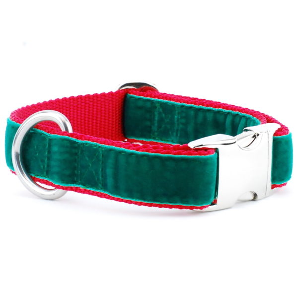 2 Hounds Design Green/Red Holiday Velvet Essential Buckle Martingale Dog Collar