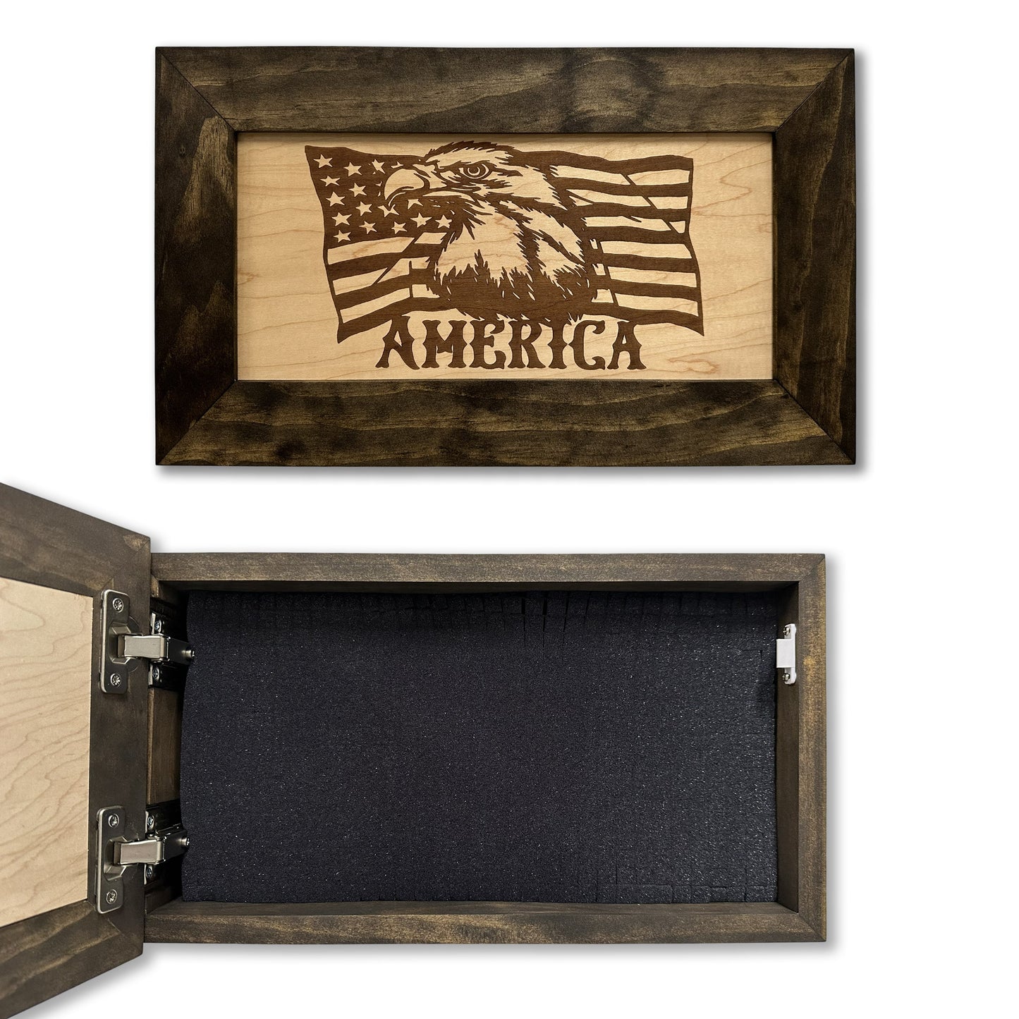 Bellewood Designs - American Flag with Bald Eagle Patriotic Decorative Wall-Mounted Secure Gun Cabinet